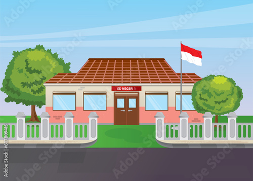 Vector Image: State Elementary School Building in Indonesia (Sekolah Dasar Negeri)
