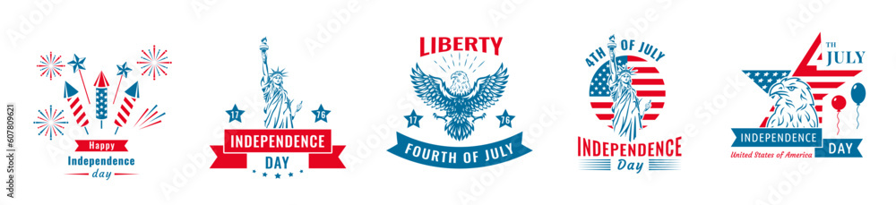 Obraz premium 4th of July, United Stated independence day greeting, logo. July fourth in USA emblems. Vector logo.