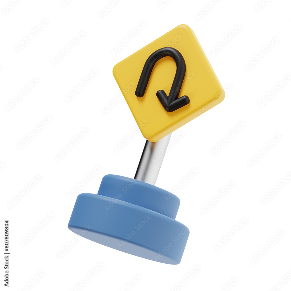 u turn 3d render icon illustration, transparent background, navigation and maps u turn 3d render icon illustration, transparent background, navigation and maps