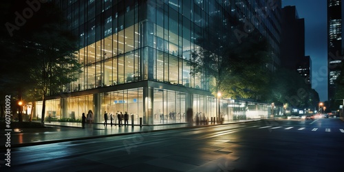AI Generated. AI Generative. Photo Illustration of financial business center at night city motion view. Graphic Art