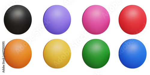 3D rendered colorful buttons set. Disc shape. 3D round element. Geometric style. Plumpful.