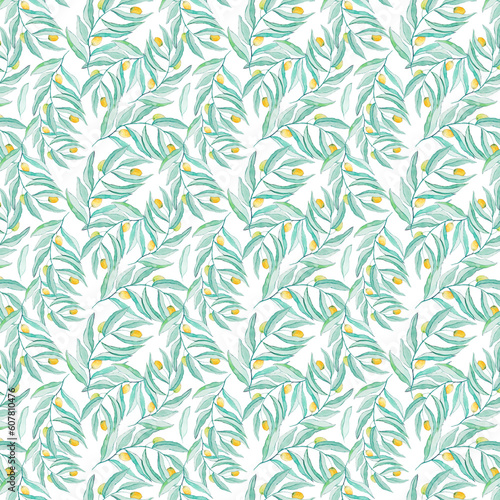 Modern watercolor illustration with colorful lemons and leaves pattern. Floral exotic print. Abstract tropical background. Lemon citrus texture background.