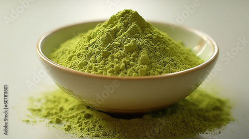 Japanese matcha green tea and tea powder. Generative Ai