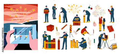 Pyrotechnics Fireworks Launch Flat Composition Set