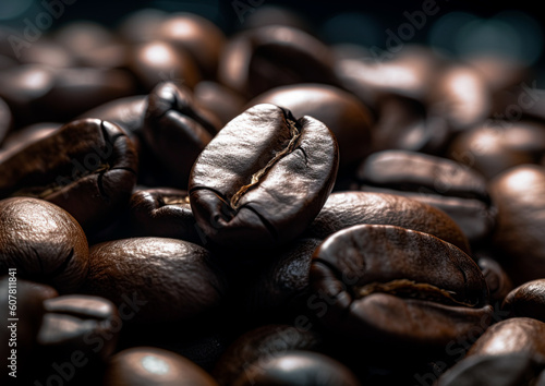 Coffee beans macro shot. Generative Ai image