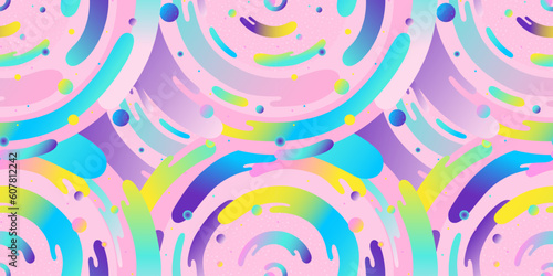 Vibrant circles with gradient, geometric shapes seamless pattern. Abstract background vector illustration