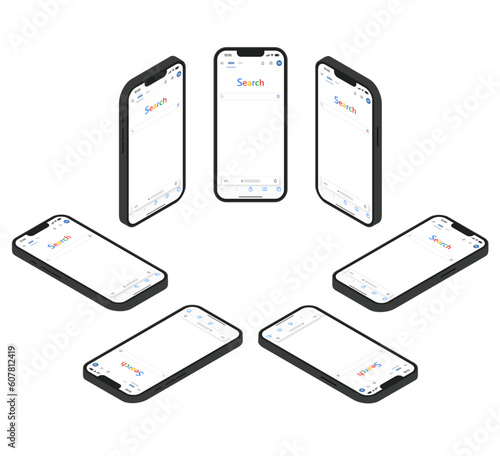 黒いスマートホンのアイソメイラストセット_検索エンジン