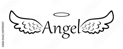 Wings of the angel icon. Religious calligraphy text symbol of Christianity. Hand drawn Angel wings isolated on white background. Vector illustration