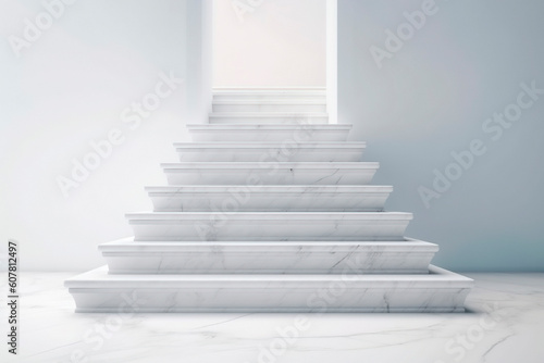 Stairway of white marble leads to the light in an opening. Generative ai edited