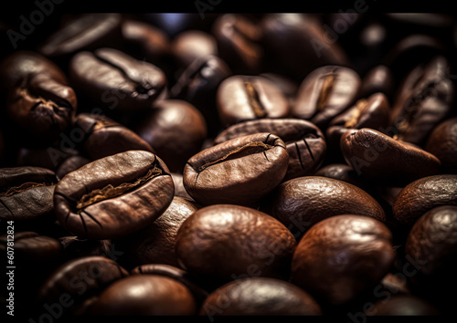Coffee beans macro shot. Generative Ai image