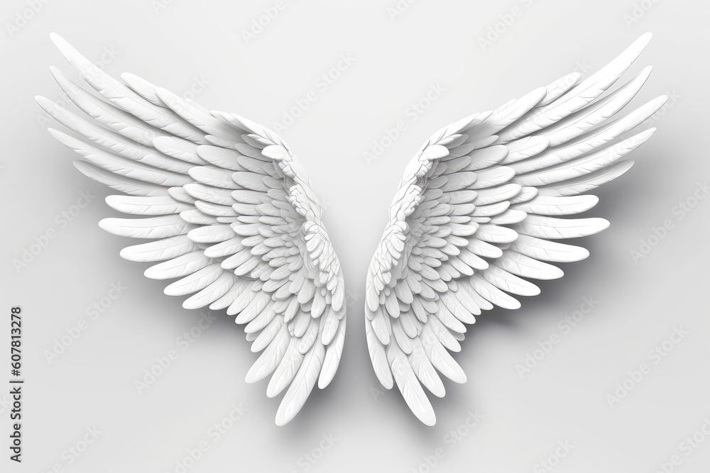 Obraz premium 3D Angel Wing On White Background. Generative AI