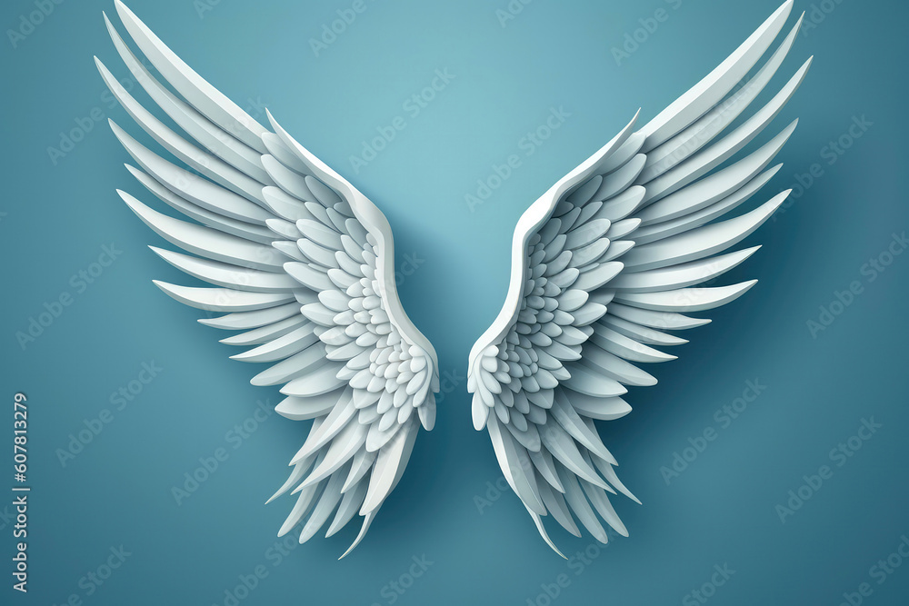 Obraz premium 3D Angel Wings On Blue Background. Generative AI