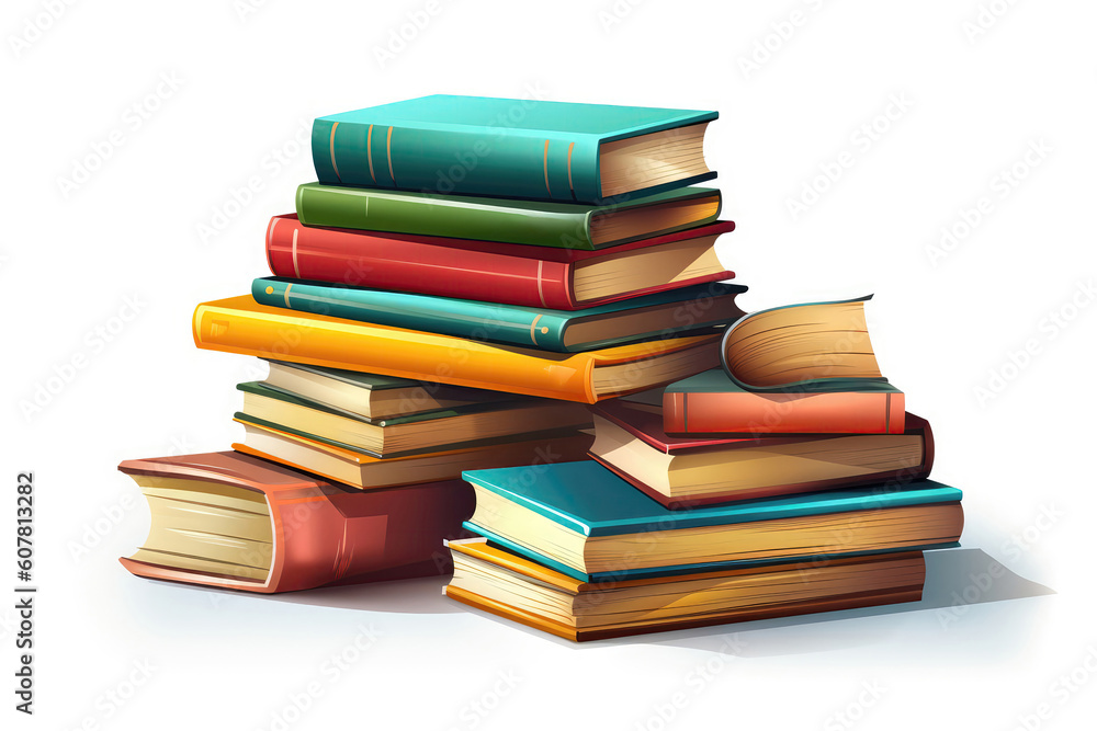 3D Stack Of Books On White Background. Generative AI 3D Stack Of Books On White Background. Generative AI