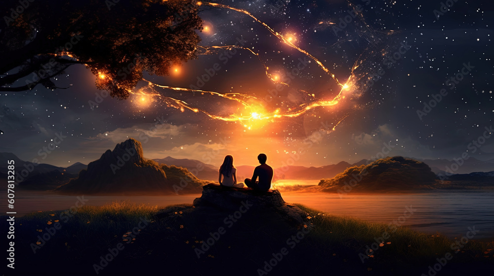 Couple sitting under the beautiful stars