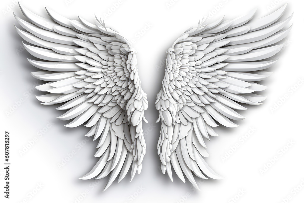 3D Angel Wing On White Background. Generative AI 3D Angel Wing On White Background. Generative AI