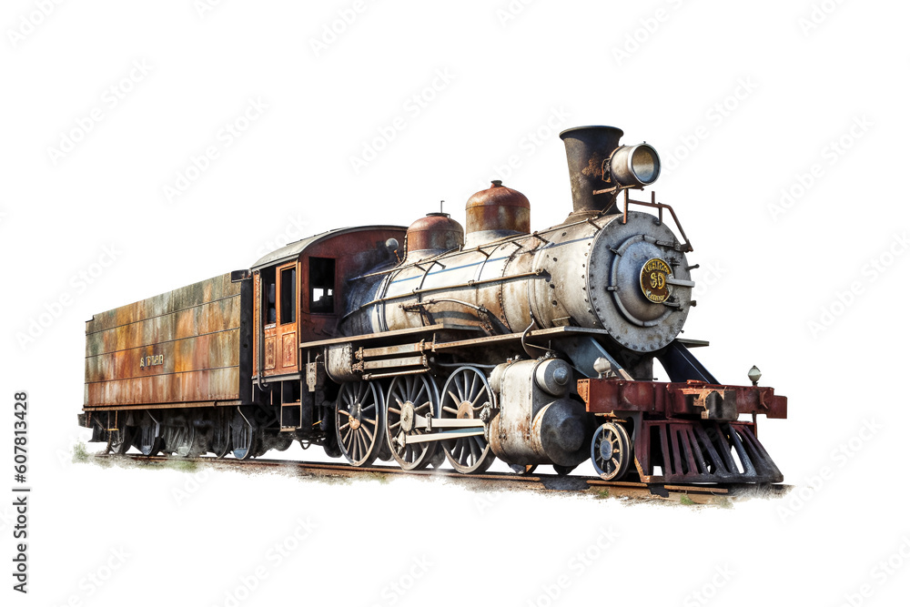 Old steam locomotive, old rusty abandoned train head isolated ...
