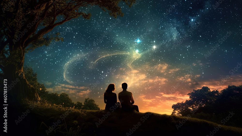 Couple sitting under the beautiful stars