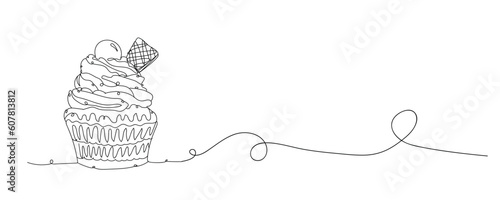 Drawn delicious cupcake on white background
