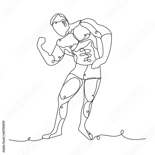 Drawn bodybuilder on white background