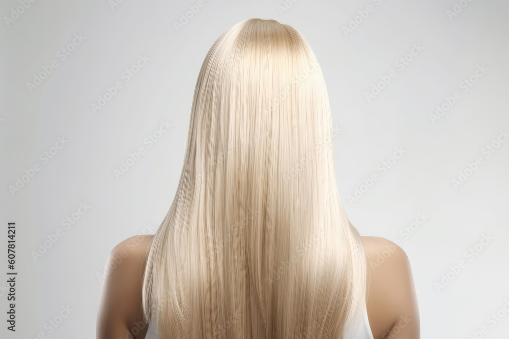 Fototapeta premium Medium Length Blonde Straight Hair , Rear View On White Background. Generative AI