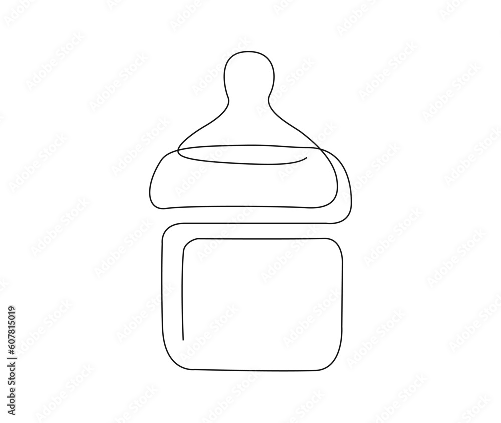 Continuous one line drawing of baby feeding bottle. Baby drink bottle outline vector illustration. Editable stroke. Continuous one line drawing of baby feeding bottle. Baby drink bottle outline vector illustration. Editable stroke.