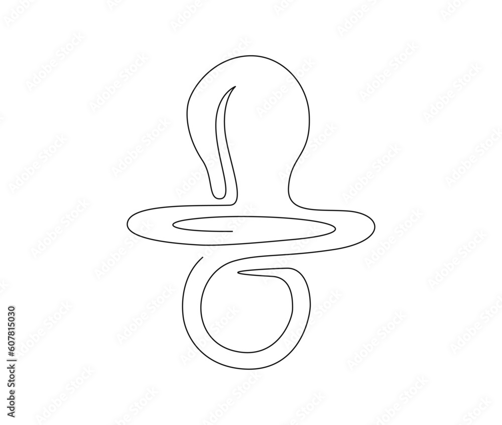 Continuous one line drawing of baby pacifier. Baby dummy nipple outline vector illustration. Editable stroke. Continuous one line drawing of baby pacifier. Baby dummy nipple outline vector illustration. Editable stroke.
