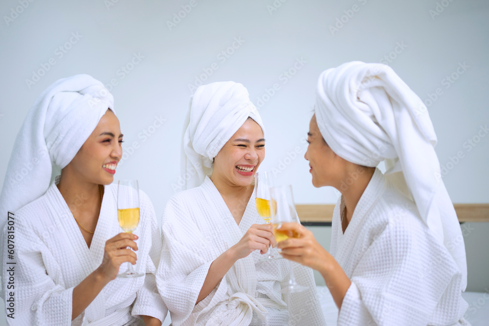 Pretty women spend time at resort and spa hotel. Pretty women spend time at resort and spa hotel.