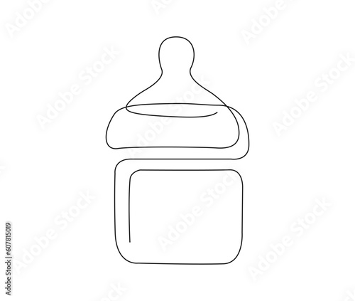 Continuous one line drawing of baby feeding bottle. Baby drink bottle outline vector illustration. Editable stroke.