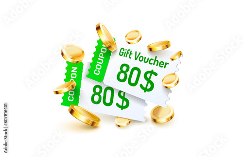 Coupon special voucher 80 dollar, Check banner special offer. Vector illustration