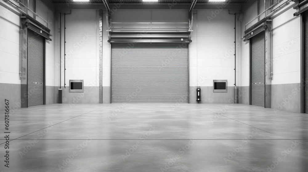 Roller door or roller shutter using for factory, warehouse or hangar.Generative Ai