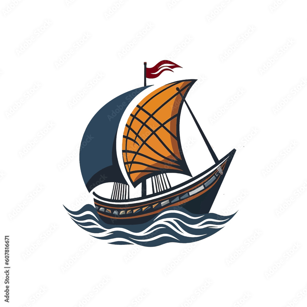 Viking Ship Vector Art, ship logo, isolated on white background, vector illustration.
