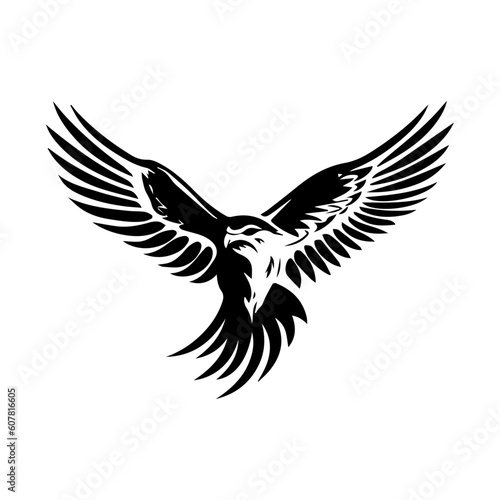 Hunting flying majestic falcon, vector art, logo, isolated on white background. © Design Musketeer