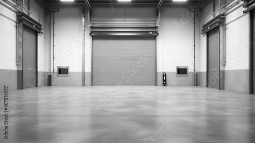 Roller door or roller shutter using for factory  warehouse or hangar.Generative Ai