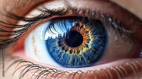 Beautiful blue human eye very close-up macro photography. Generative Ai