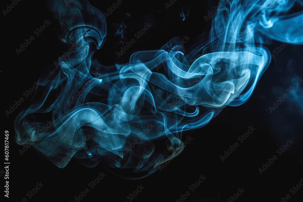 Blue Smoke On Black Background. Generative AI Blue Smoke On Black Background. Generative AI