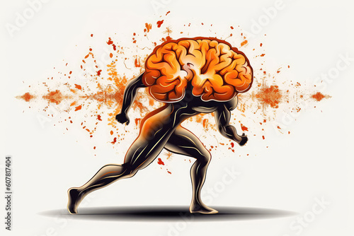 Brain With Human Legs Running On White Background. Generative AI