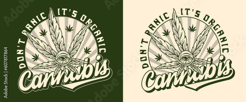 Leaf natural cannabis label monochrome