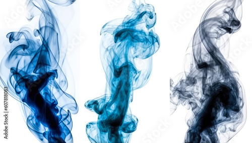 Set Blue Smoke On White Background. Generative AI