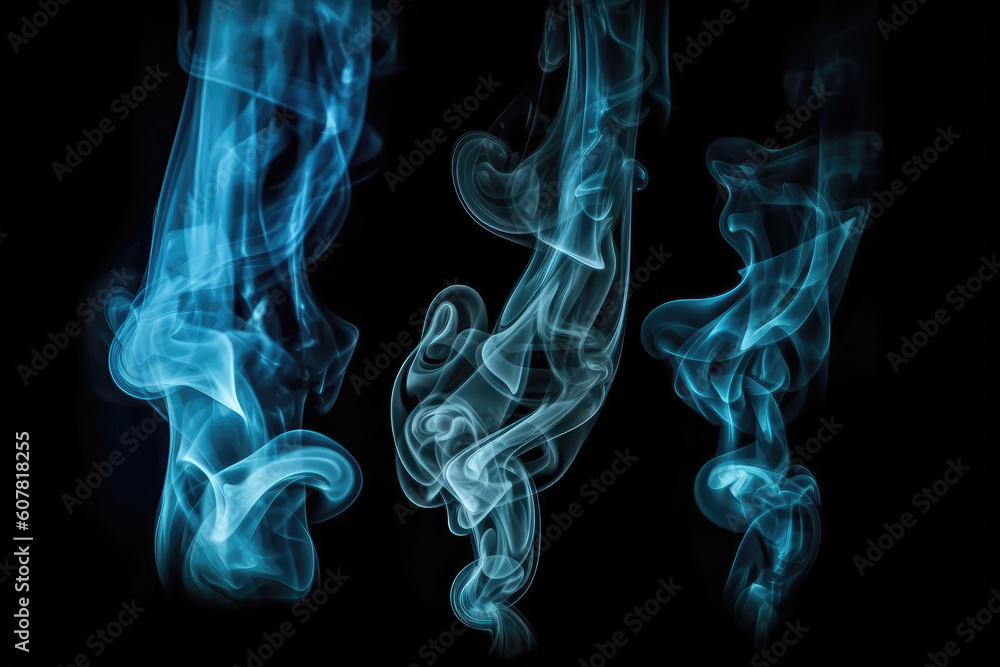 Fototapeta premium Set Blue Smoke On Black Background. Generative AI