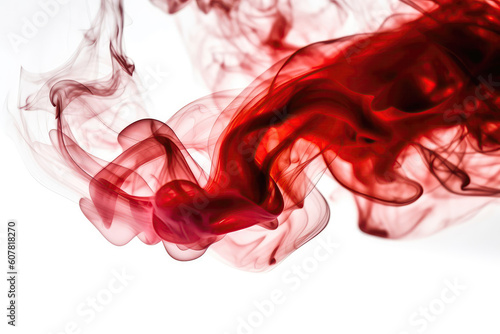 Red Smoke On White Background. Generative AI photo