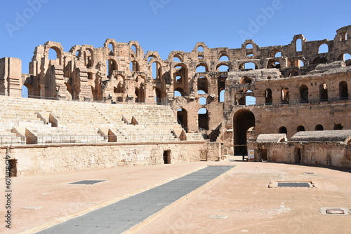 Inside El Jem Roman Amphitheater from Ground Level, El Jem, Tunisia