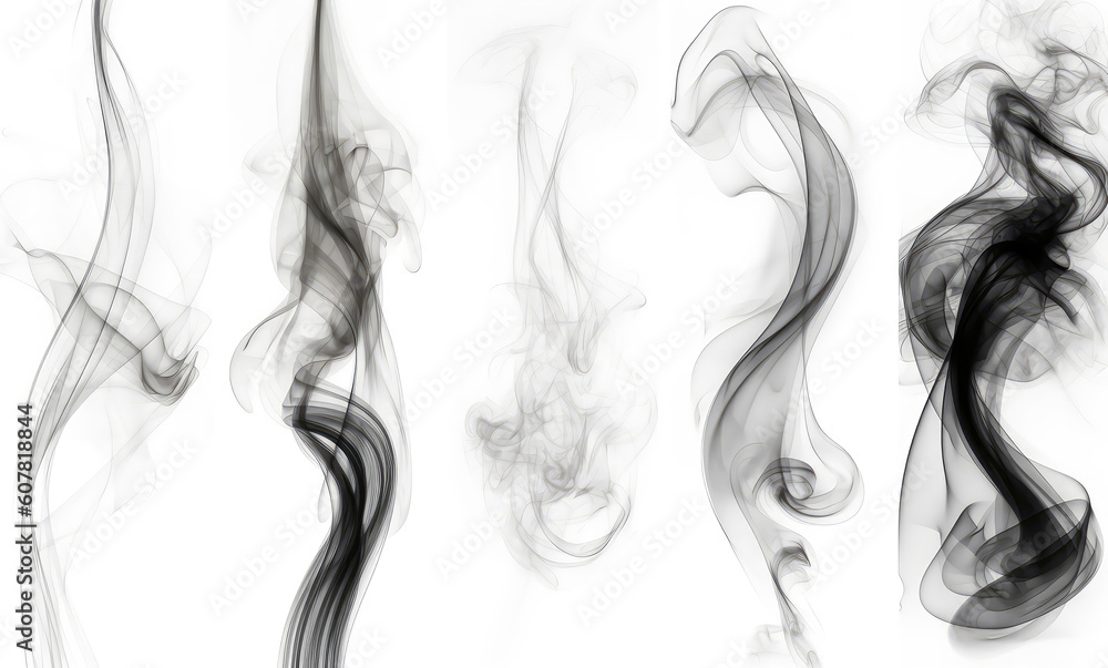Set White Smoke On White Background. Generative AI Set White Smoke On White Background. Generative AI