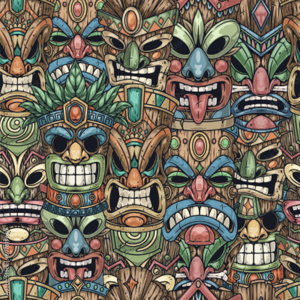 Obraz premium Mayan masks seamless pattern colorful