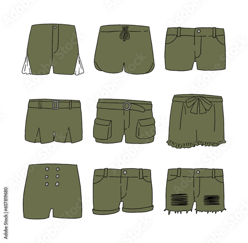 オリーブのショートパンツのイラストセット