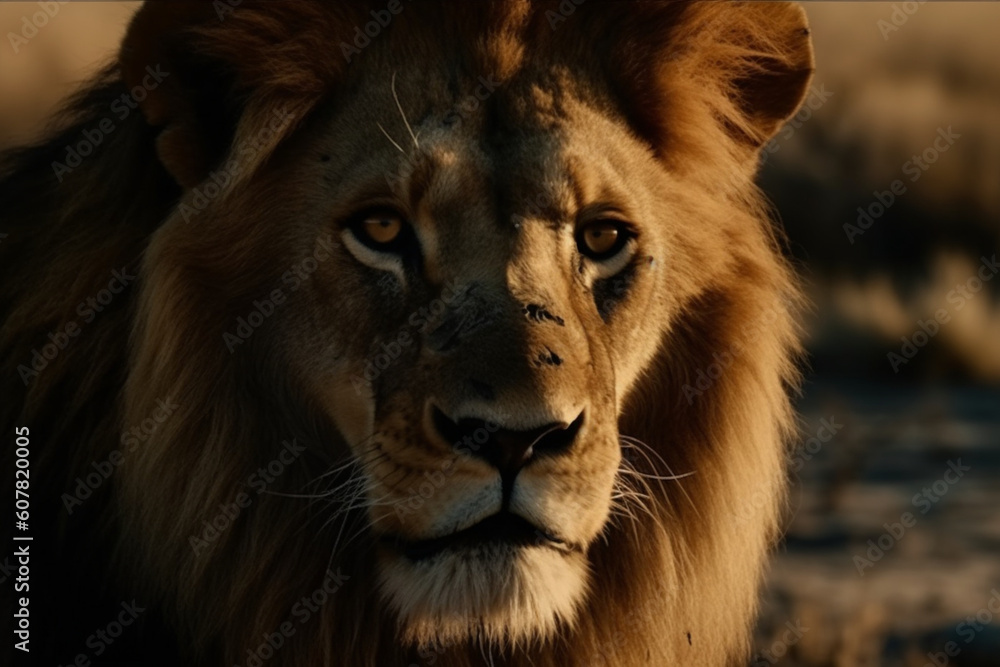 Close-up of a lion's face. Portrait of the king of animals. generated ai Close-up of a lion's face. Portrait of the king of animals. generated ai