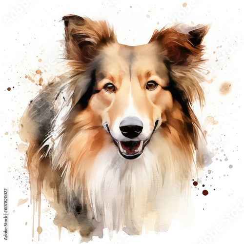 Collie dog portrait. watercolor on white background.