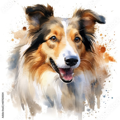 Collie dog portrait. watercolor on white background.