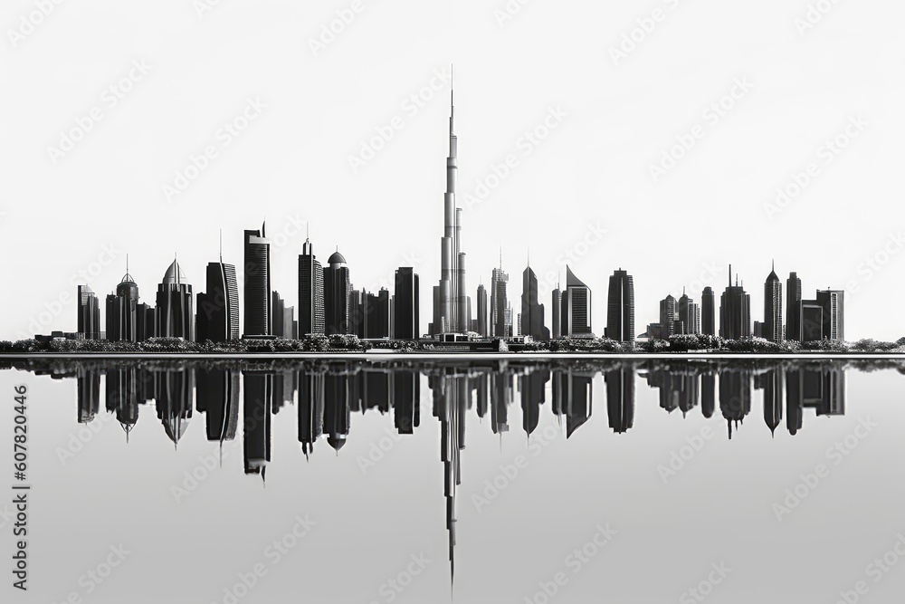 Naklejka premium Dubai Skyline, Minimalist: A photograph of Dubai's skyline captured in a minimalist style, with clean lines and simple compositions.