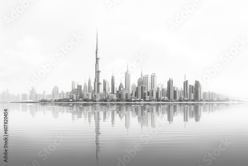 Dubai Skyline, Minimalist: A photograph of Dubai's skyline captured in a minimalist style, with clean lines and simple compositions.