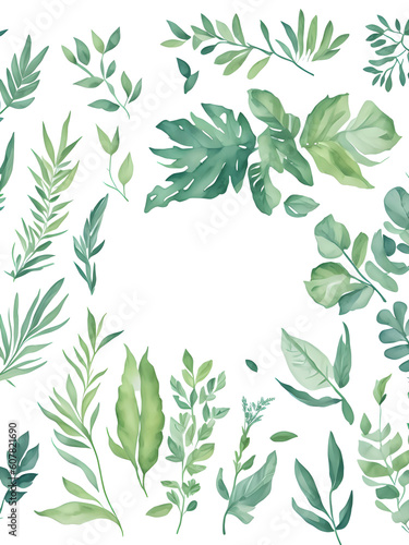 Greenery Leaves Watercolor Clipart on transparent background. Generative AI © Nisit